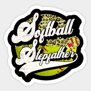 Softball Stepfather Vintage Leopard Softball Family Matching Sticker